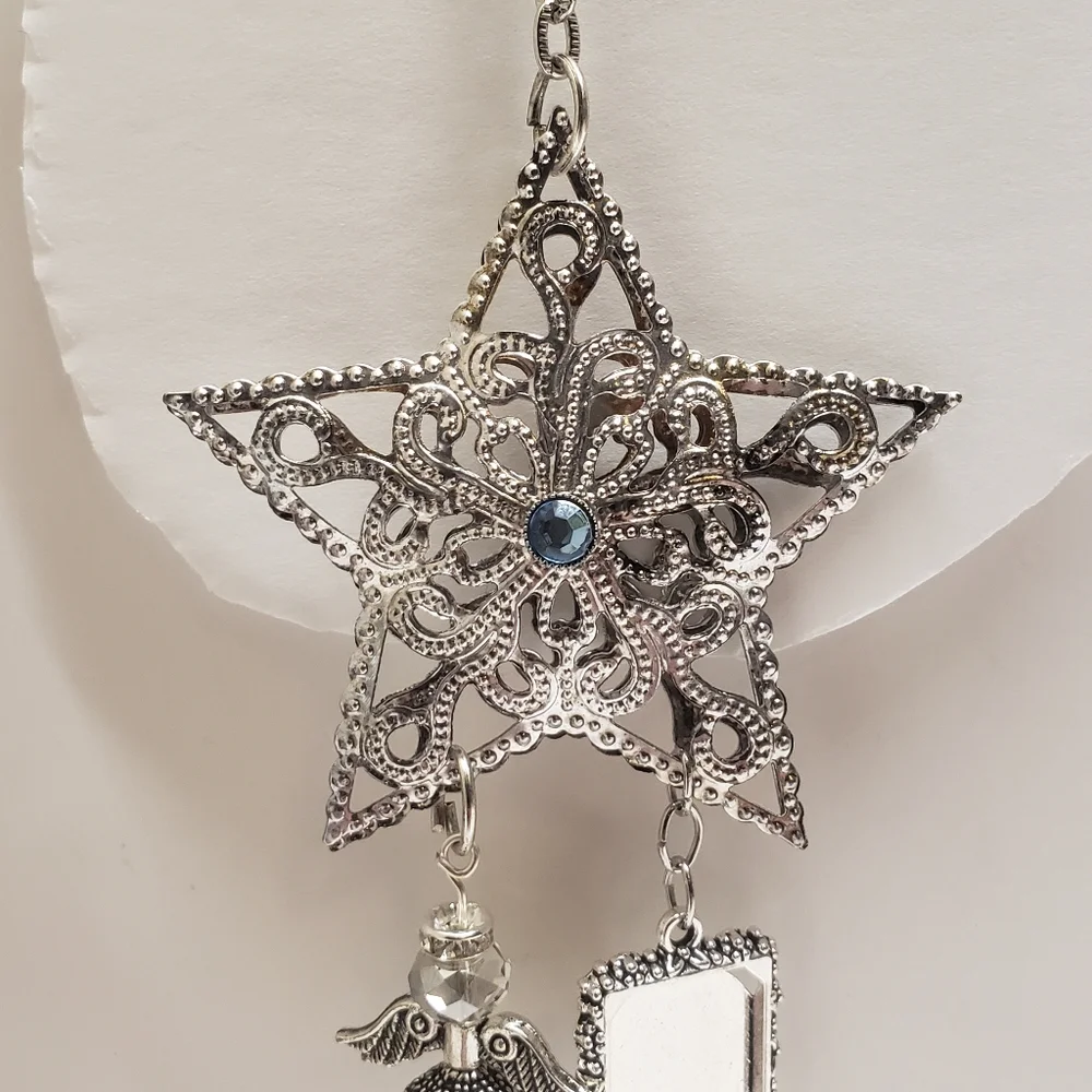Handmade Beaded Guardian Angel Photo Charm & Silver Star Memorial Charm